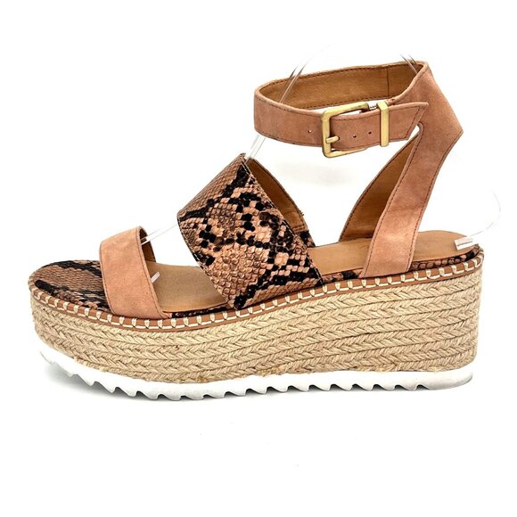 Crown Vintage Espadrille Platform Sandals Womens 9M Snake Print Tan Ankle Strap - Picture 8 of 14